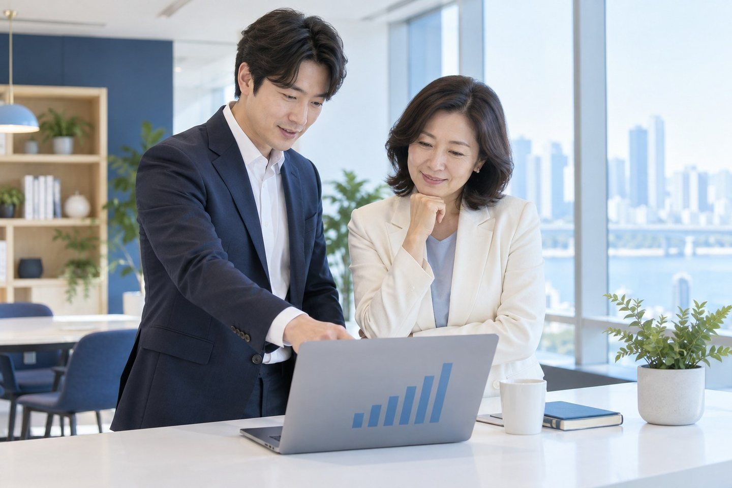 노트북 화면을 가리키며 계약을 설명하는 두 사람 — 업종별 PG 업종 걱정은 묻는 순간부터 작아집니다.